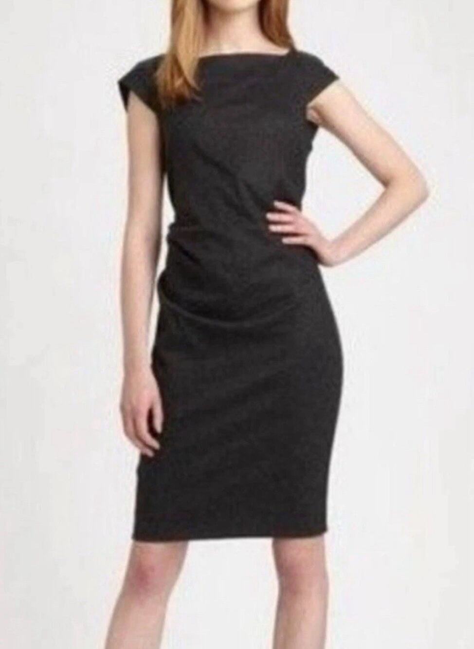 Stunning DVF Diane Von Furstenberg GABI Classic Black Ruched Sheath Dress 4 S